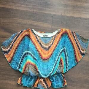 West kei Pre loved printed lined with sheer sleeves colorful Top.